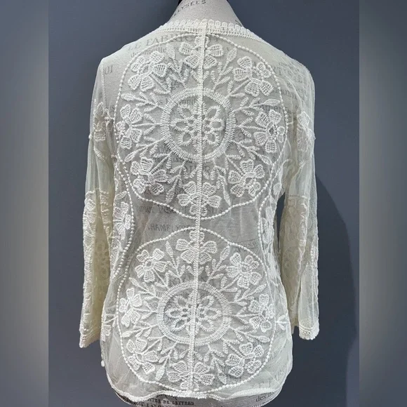 Rebellion Again Mesh & Floral Embroidery Open Cardigan Bed Jacket L - Picture 3 of 8